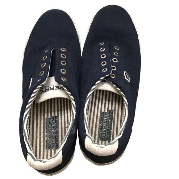 SPERRY- MENS NAVY TOP SIDER SLIP ON LACELESS SNEAKER SHOE SIZE 11.5 - Picture 6 of 9